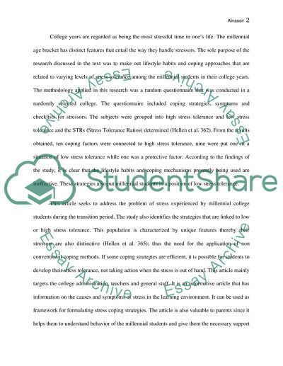 Analysis of Stress Tolerance: New Challenges for Millennial College Students Article