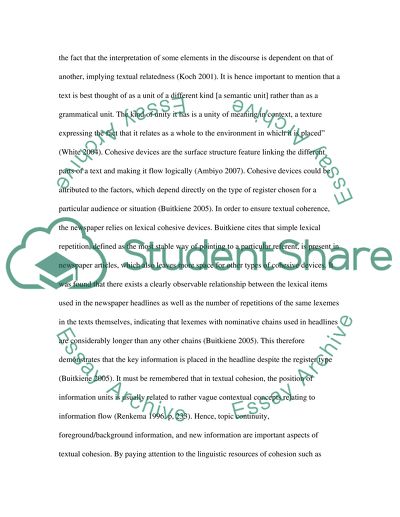 Textual Cohesion in Newspaper Articles