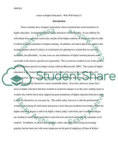 Issues in Higher Education - Who Will Study It