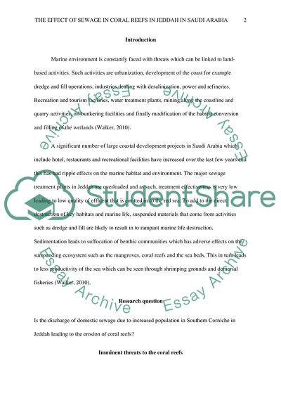 The Effect of Sewage in Coral Reefs in Jeddah in Saudi Arabia