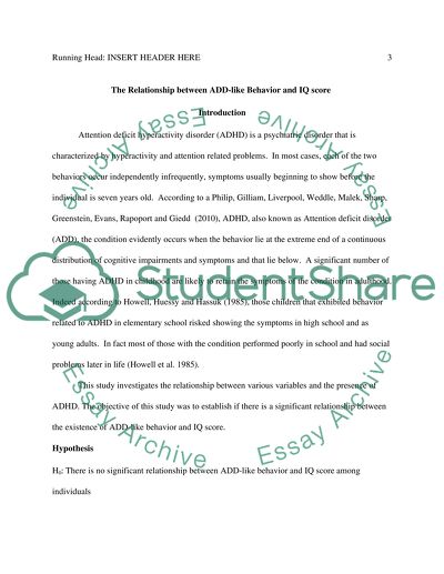 The Relationship Between ADD-Like Behavior and IQ Score