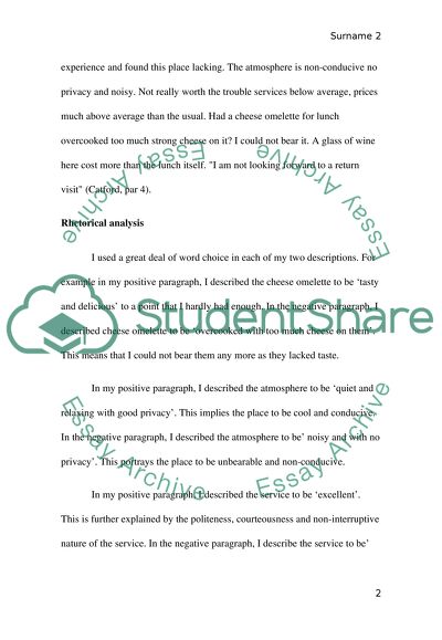 Pleasant and Unpleasant Description of a Lunch Meal