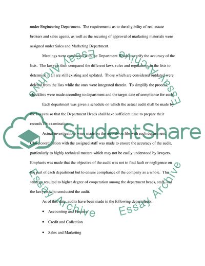 Progress Regarding the Legal Audit in X Realty Corporation