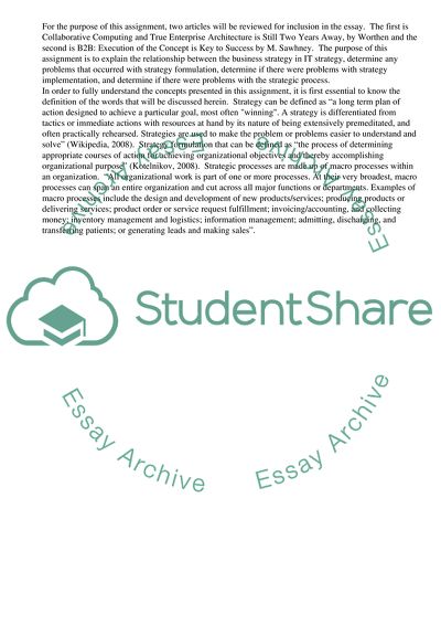 Execution of the Business Strategy and True Enterprise Architecture as Keys to Success