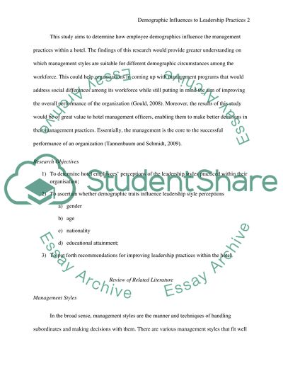 The Influence of Demographic Characteristics on Leadership Practices in the Hotel Industry