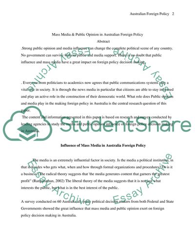 Mass Media & Public Opinion in Australian Foreign Policy
