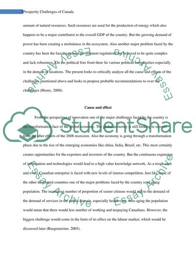 An Analysis of the Problems of Prosperity in Canada