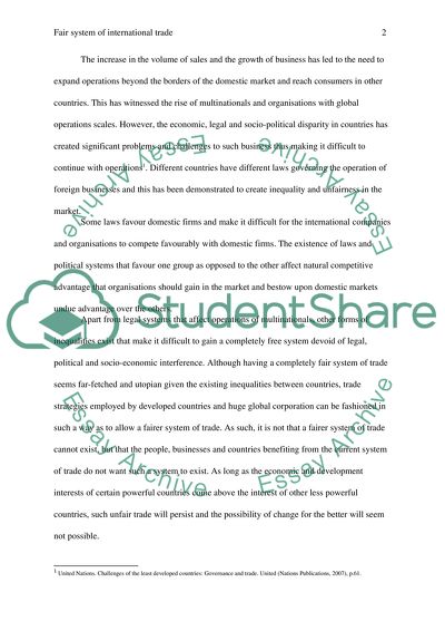 Fair system of international trade
