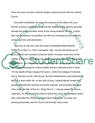 The Church and Political Government: Pope Pius IX