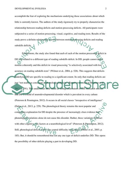 To What Extent Are the Deficits Underlying Developmental Dyslexia Specific to Reading