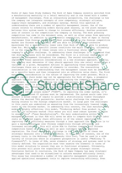 The Rock of Ages Company Case Study