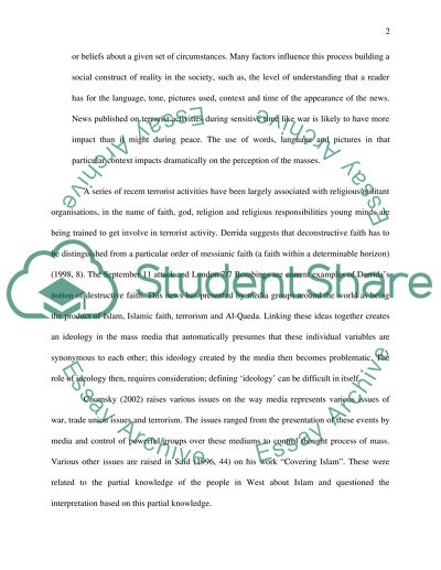 Media and Social Construction of Reality for Terrorism and Muslim