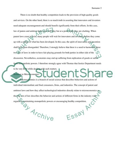 Microeconomics: Patent, Antitrust Laws