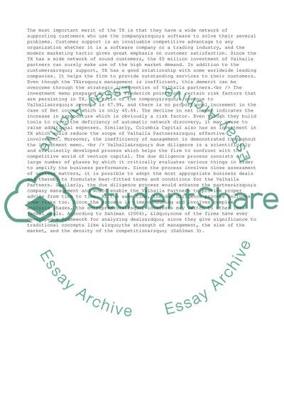 Valhalla Partners Due Diligence