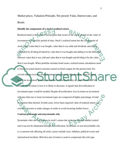 Market prices, Valuation Principle, Net present Value, interest rates, and bonds