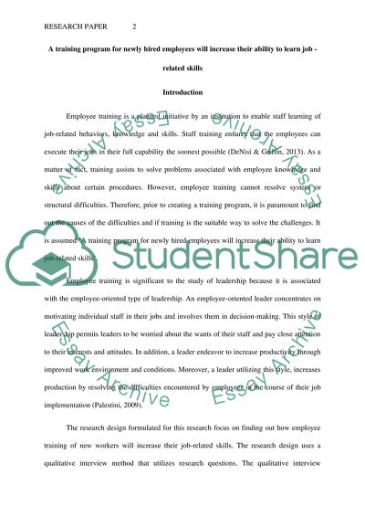 Training Program for Newly Hired Employees Will Increase Their Ability to Learn Job-Related Skills