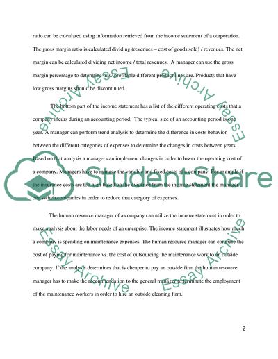 Assignment 1: Application of Financial Statement