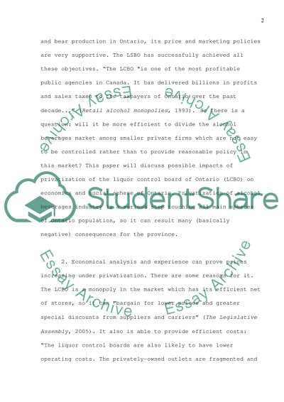 The Impact of Privatization of the Liquor Control Board of Ontario on Economics