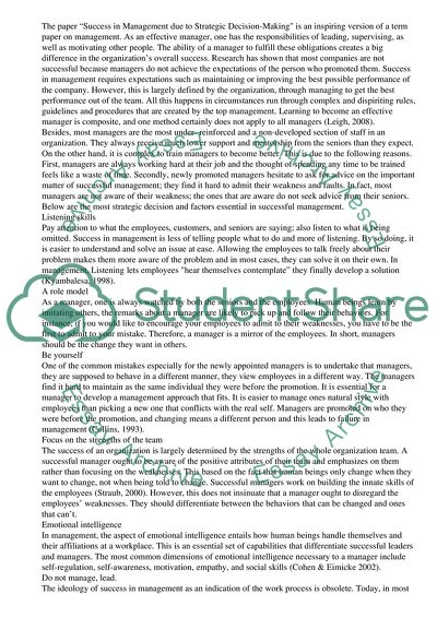 Strategic Decision Success in Management