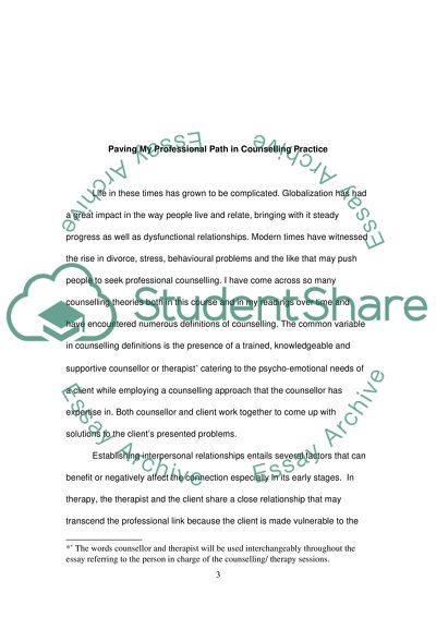 Paving of the Professional Path in Counselling Practice