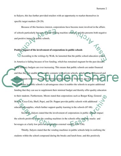 Corporate involvement in public shool such as snack vending machines