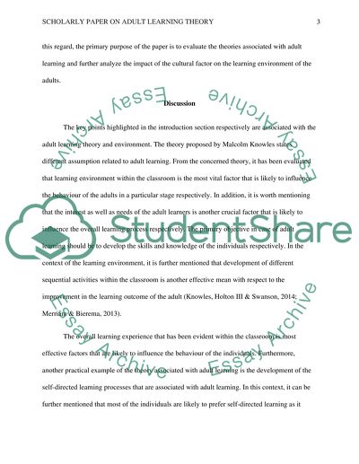 Scholarly Paper on Adult Learning Theory