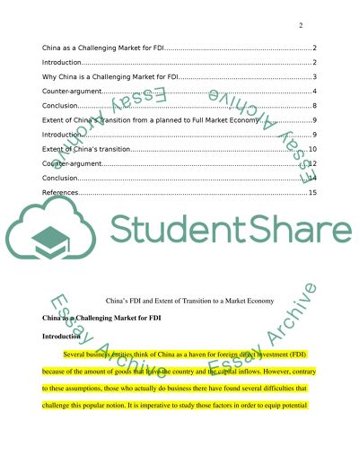 Chinas FDI and Extent of Transition to a Market Economy