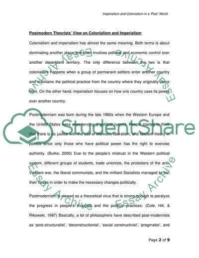 Imperialism and Colonialism in a Post World