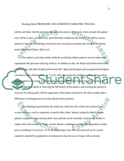 Problems and Lessons in Geriatric Trauma