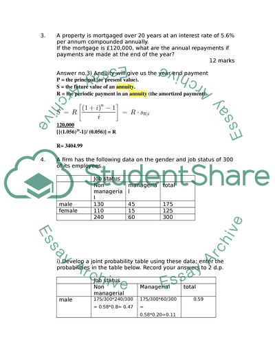 Quantitative methods Assignment - a few exercises and calculations