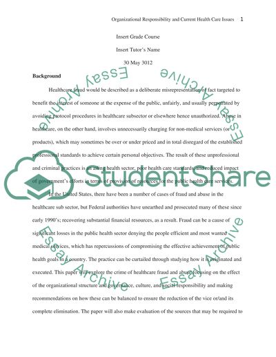 Organizational Responsibility and Current Health Care Issues