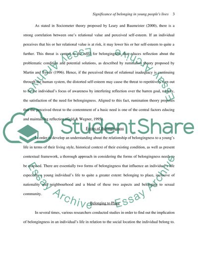 Significance of Belonging in Young Peoples Lives. Belongingness and Identity