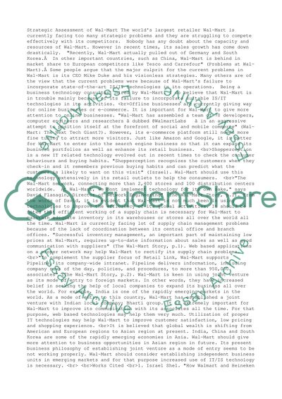 Strategic Assessment of Wal-Mart for an ITM class