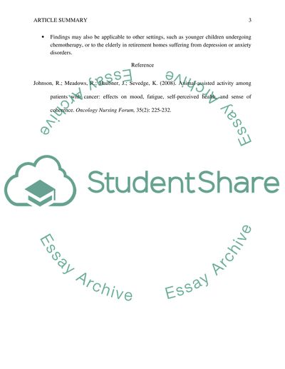 Article Summary: Animal-assisted Activity Among Patients with Cancer by Johnson