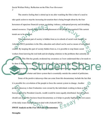 Social Welfare Policy: the film Four Horsemen