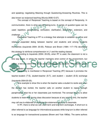 Reciprocity and Extensive Reading