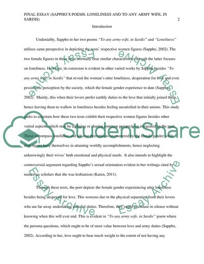 Sapphos Poems Loneliness and To any army wife, in Sardis