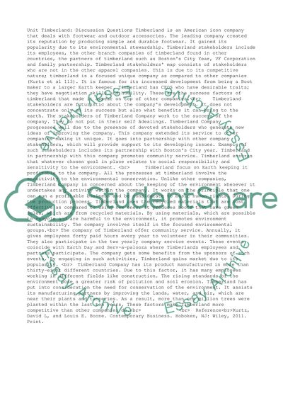 Timberland: Discussion Questions
