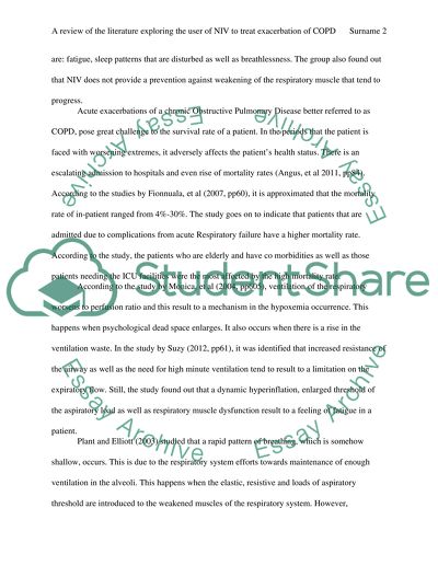 A review of the literature exploring the user of NIV to treat exacerbation of COPD