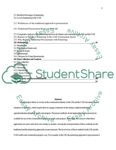 Partnering Procurement in Small-Size Contractions in the UK and the Viability Partnering in the UAE