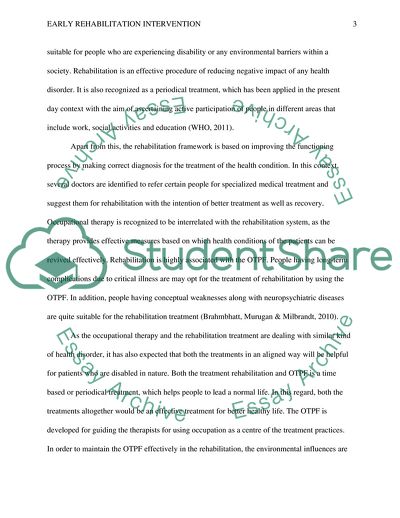 Health Sciences and Medicine Early Rehabilitation Intervention