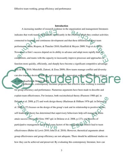 Effective Team Working and Group Efficiency