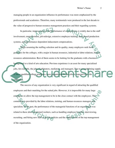 Human Resources Management; Recruitment, Selection, Placement, and Planning