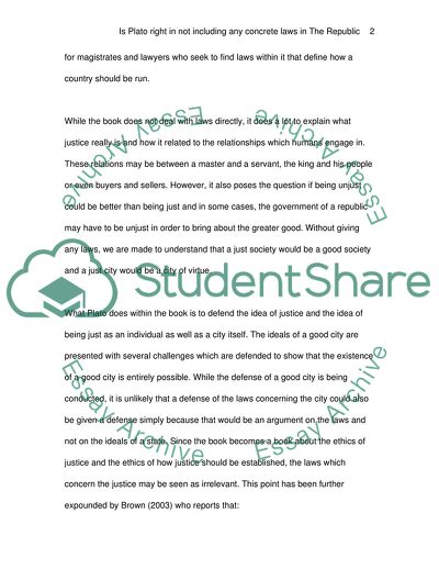 Is Plato Right in not Including any Concrete Laws in the Republic