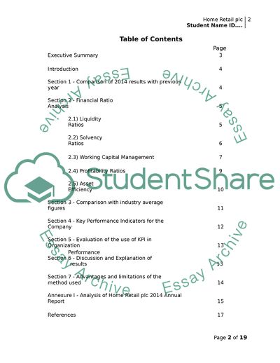 Home Retail Group Plc Financial Ratio Analysis