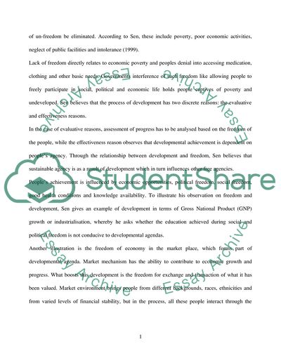 Account for Amartya Sens Approach to Development as Freedom