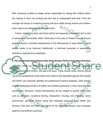 Effects of Health Care Reform in America on Women and Children