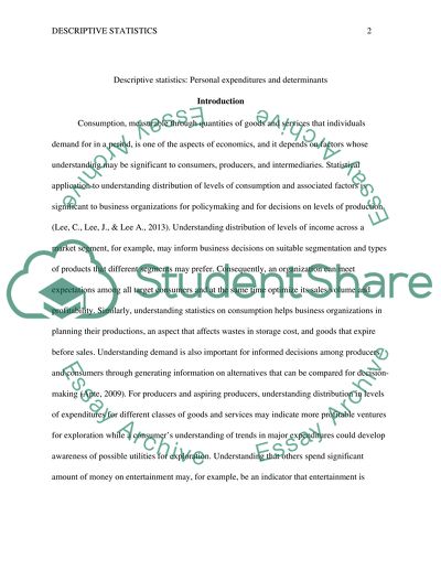 Descriptive Statistics: Personal Expenditures and Determinants