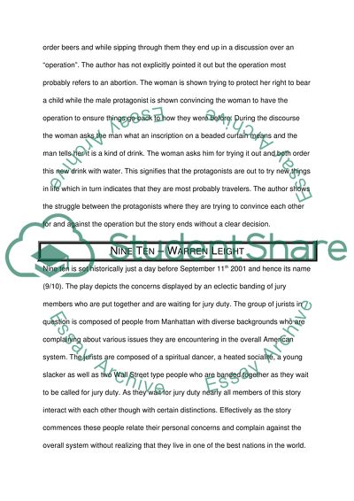 Writing short journals about stories of : Nine-ten, Trifles, Hills like white elephants