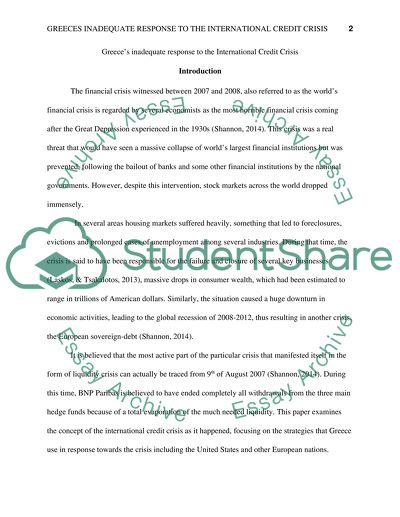 Inadequate Response of Greece to International Credit Crisis